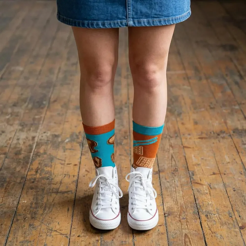 Chicken And Waffles Socks 🐔🧇 | Mismatched Unisex Cotton Socks